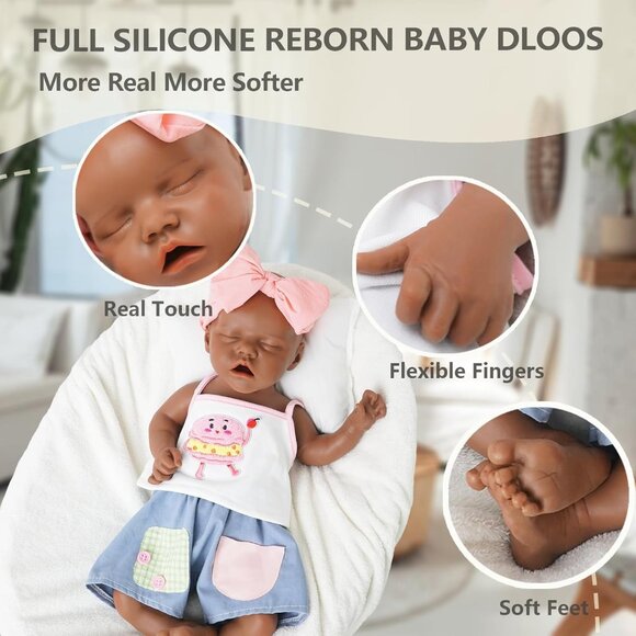 17.2in Full Silicone dark Brown Reborn Baby Dolls BOY Lifelike Sleeping Doll - Picture 2 of 7